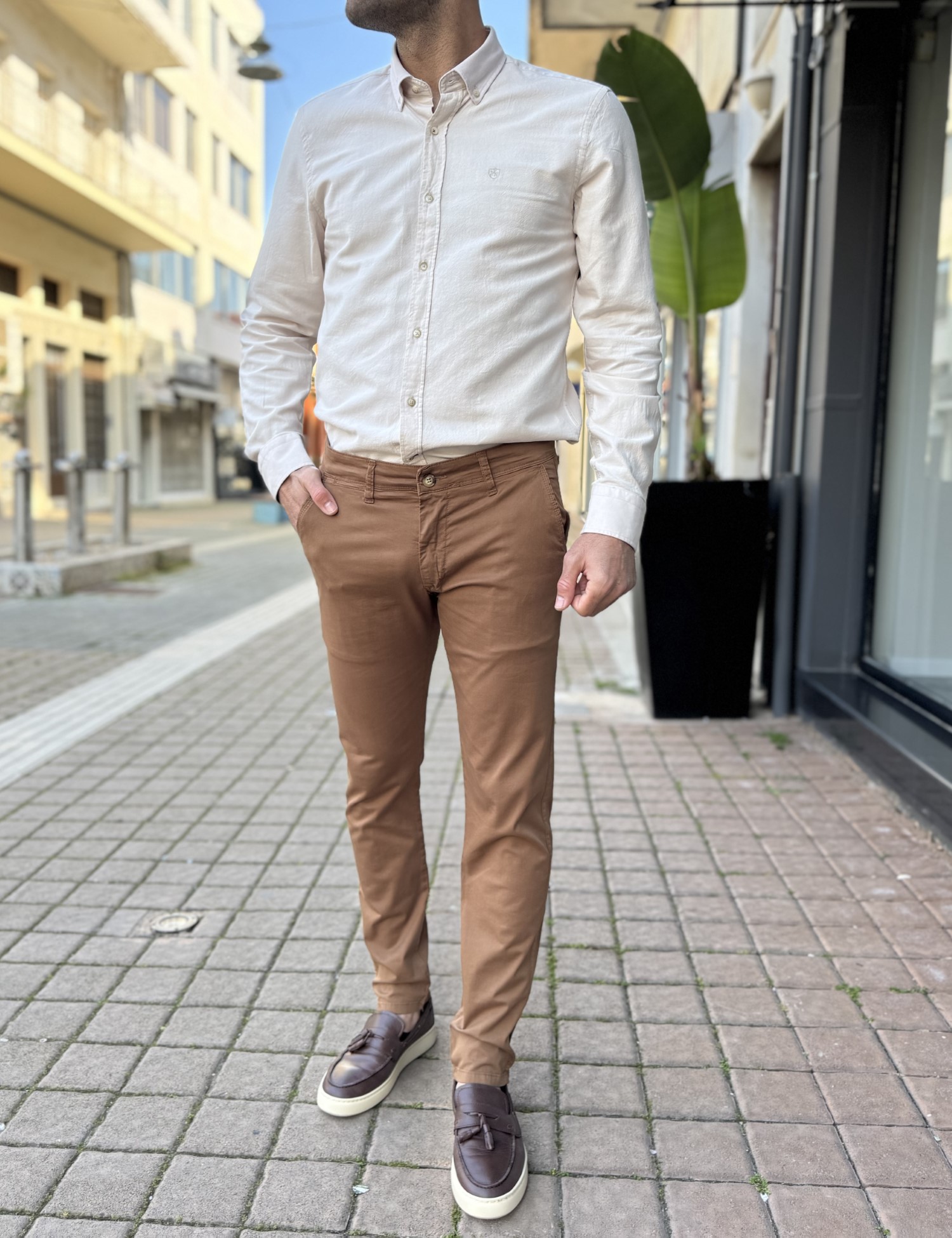 Ανδρικό ταμπά παντελόνι υφασμάτινο Chinos Slim Fit 2421 φωτογραφία